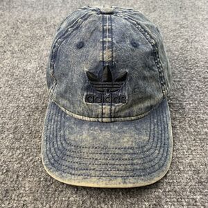 Adidas Strapback Hat Cap Blue Trefoil Logo Retro Three Stripes Chambray